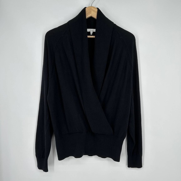 REISS Blanche Wrap Neck Jumper Draped Surplice Wrap Sweater, Black - Picture 6 of 16